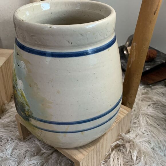 Vintage 1982 Farm Scene Hand Painted Ruth Paoge Pottery Earthenware Vase - Picture 7 of 17